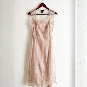 VINTAGE Y2K 90s BCBG MAX AZRIA Pink Slip Dress With Embroidered Silk Overlay